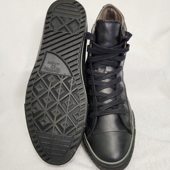 "Chuck Taylor" All Star Converse~ Men, Leather High Top- Black on Black- Size:11 - Picture 6 of 13